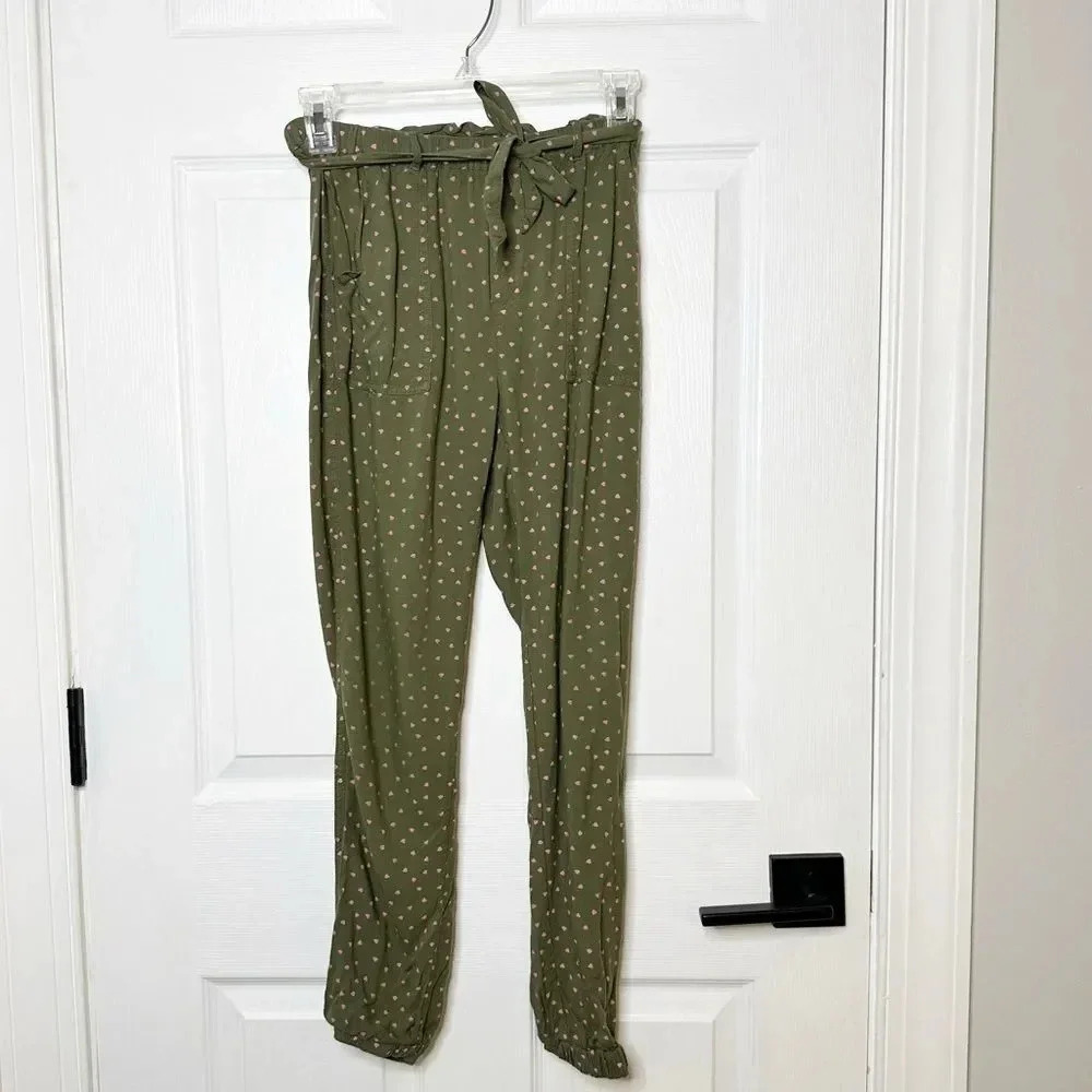 BODEN Girls Size 12Y 152cm Green Pull On‎ Tie Waist Heart Print Jogger Pants